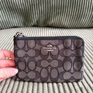 Coach Brown Signature Canvas Wristlet with Leather Strap